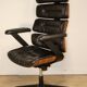 Fauteuil de bureau vintage en skaï et bois - 1970