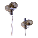 Sciolari, pair of chrome wall lights, smoked glass, Italy, 1970s