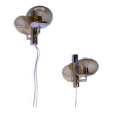 Sciolari, pair of chrome wall lights, smoked glass, Italy, 1970s