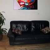 Natuzzi black leather sofa