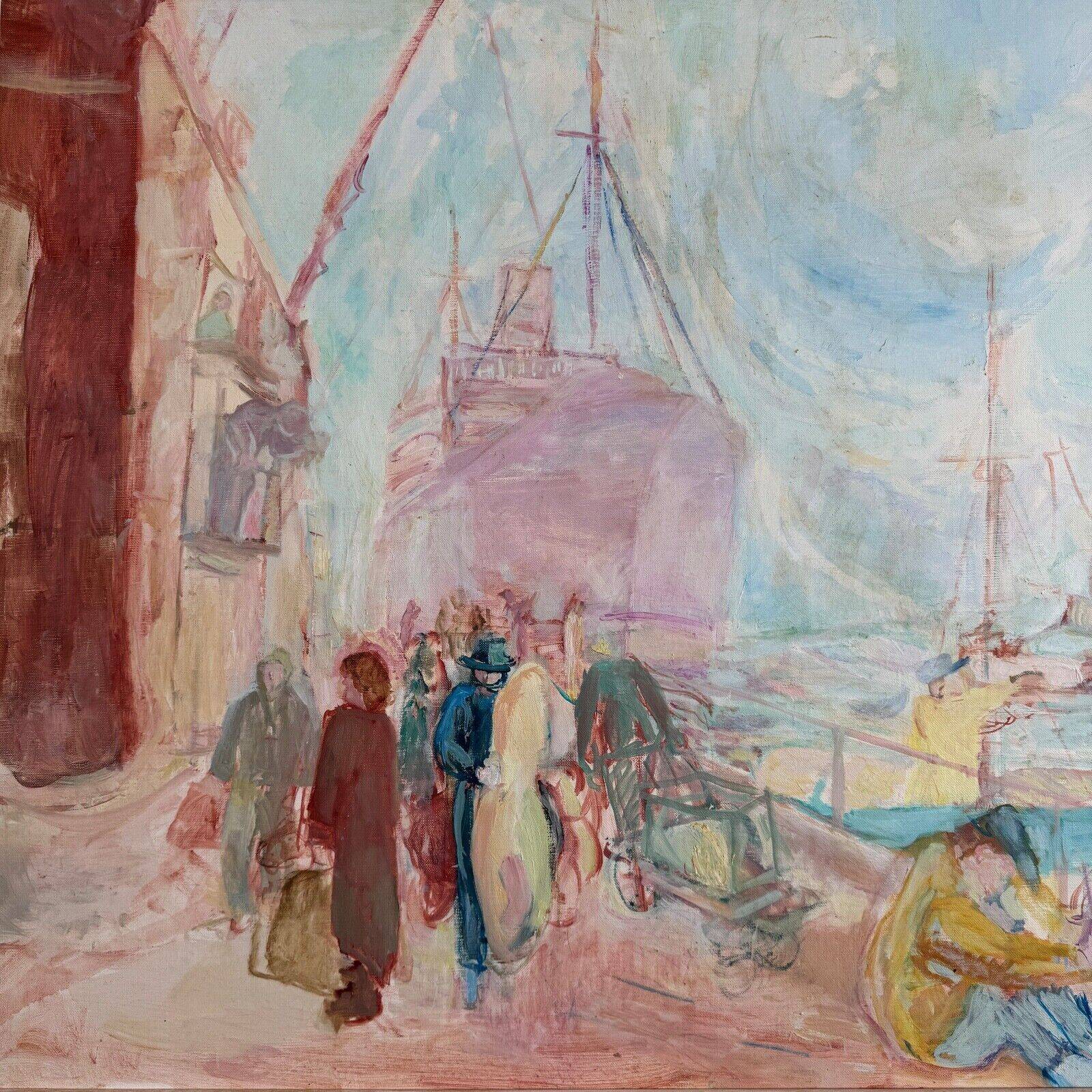 Oil on canvas representing the port of Nantes by J. Levy 20th century