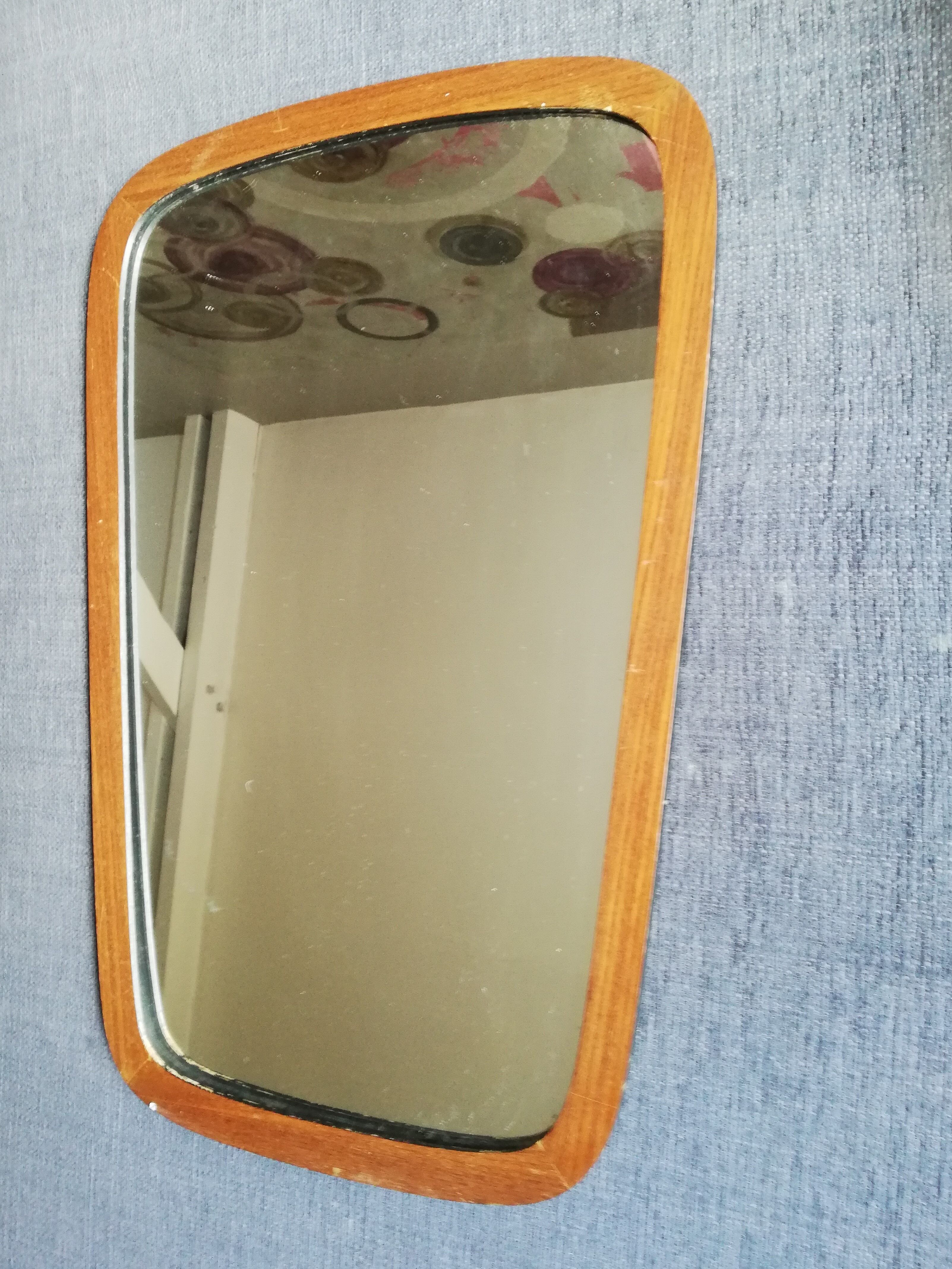 Asymmetrical modernist free form wooden mirror 50/60 - 59x39 to 32cm