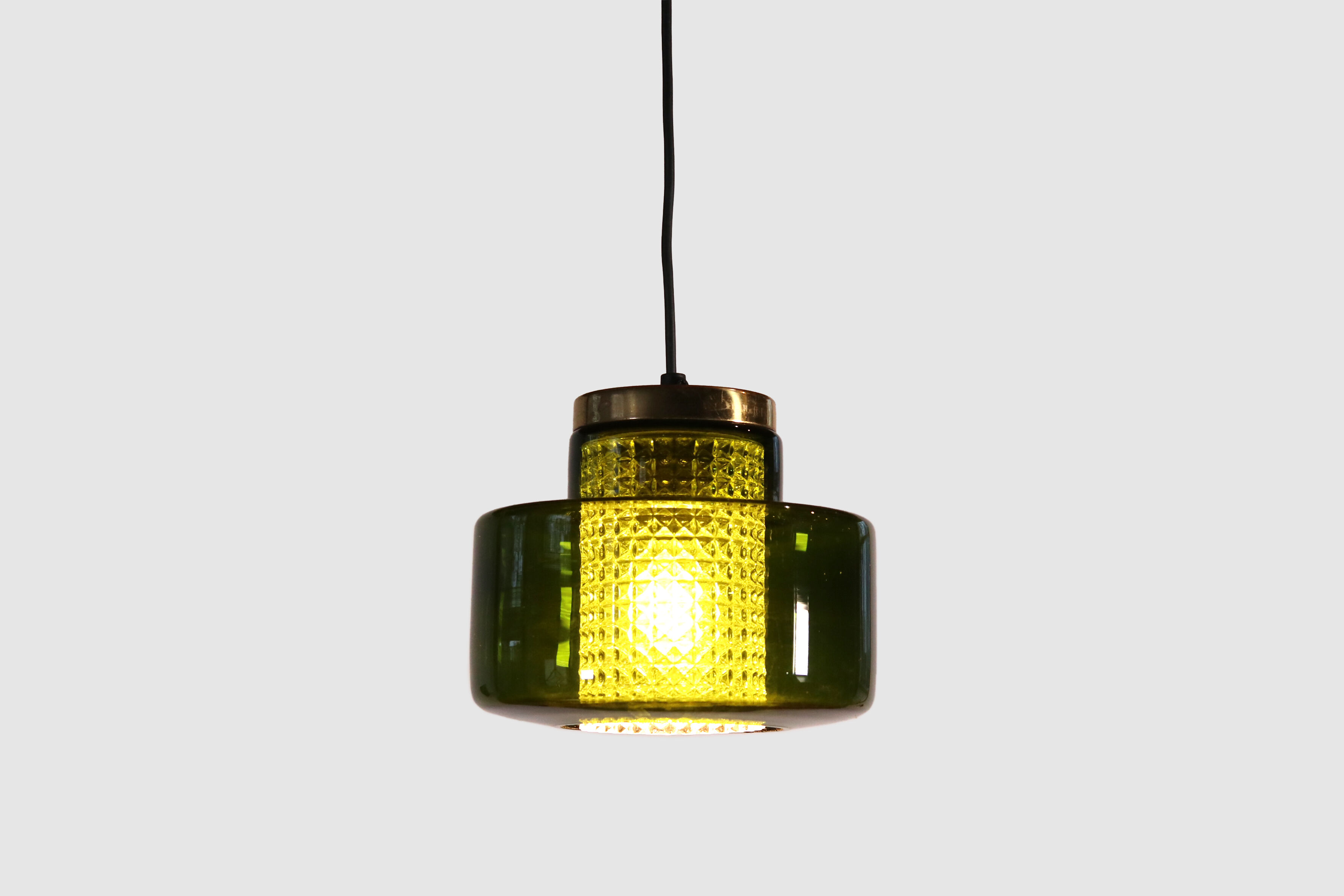 Green glass pendant lamp with crystal by Carl Fagerlund for Orrefors