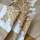 Nappe et 8 serviettes vintage – tons caramel et moutarde dorée
