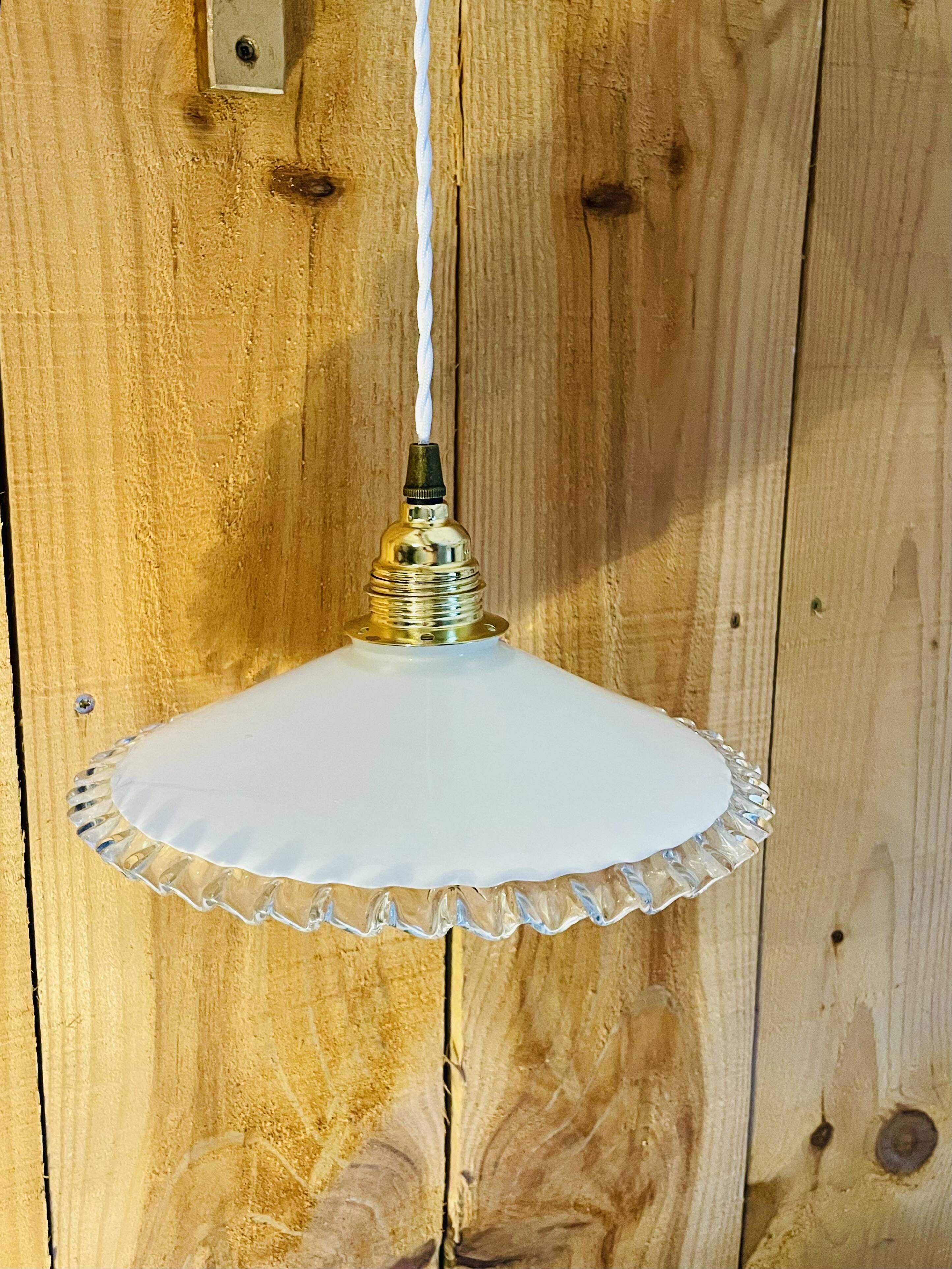 White opaline and gold metal pendant light