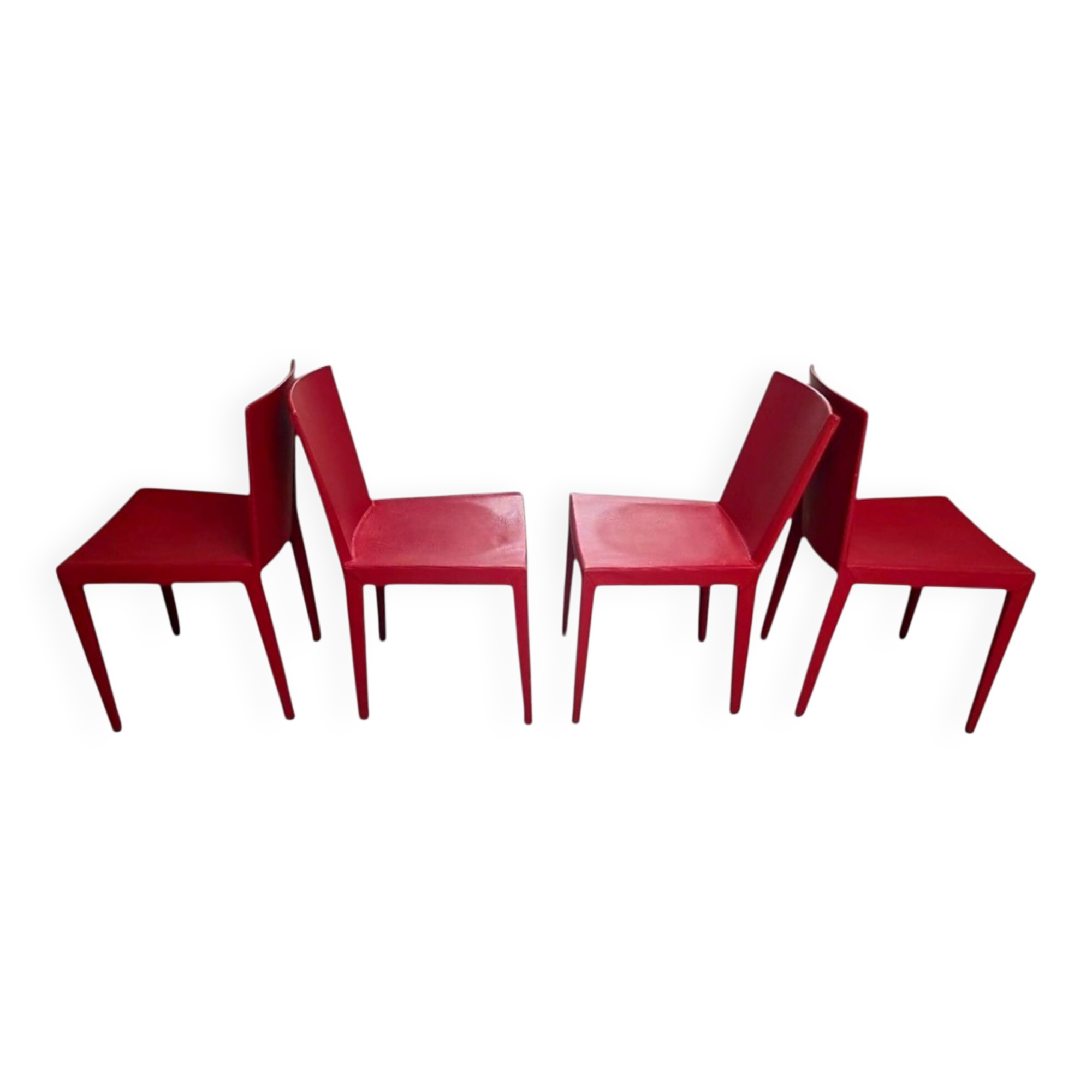 Set of 4 red saddle leather chairs - Matteo Grassi - Circa 1980