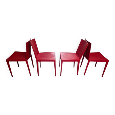 Suite de 4 chaises en cuir sellier rouge - Matteo Grassi -Circa 1980