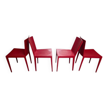 Suite de 4 chaises en cuir sellier rouge - Matteo Grassi -Circa 1980