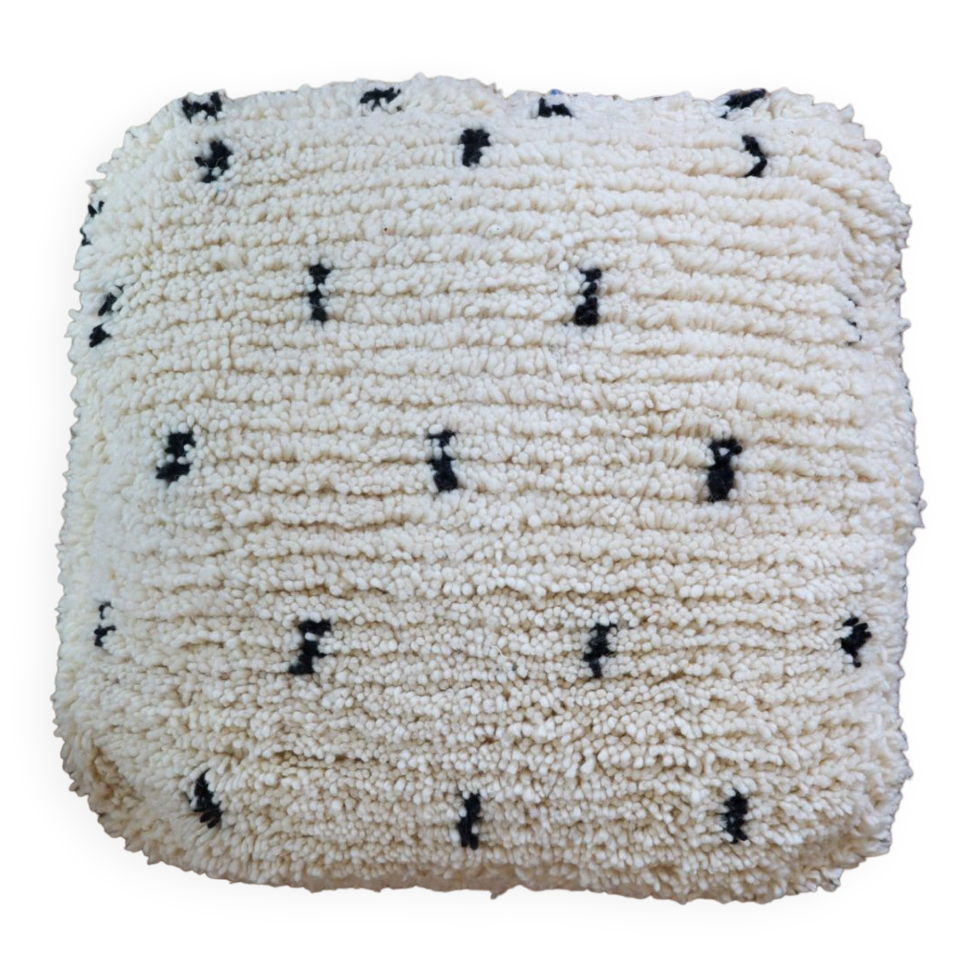 Moroccan Berber white pouf with bohemian polka dots