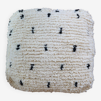 Moroccan Berber white pouf with bohemian polka dots