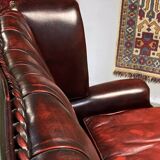 2-seater leather Chesterfield wingback sofa from the 80s