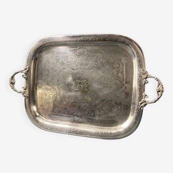 Large tray with monogrammed handles in silver metal 19th century Napoleon III