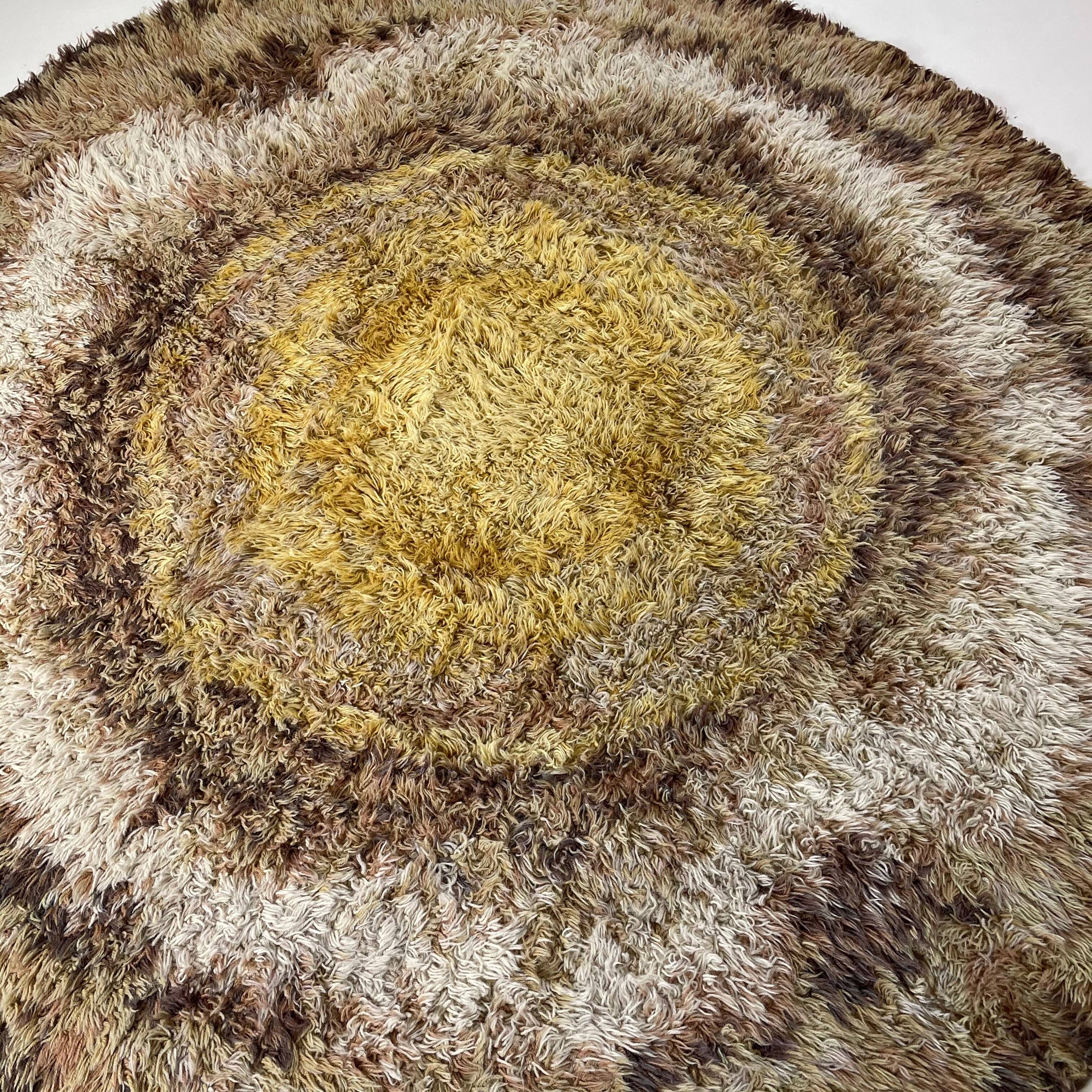 195cm multi-color scandinavian psychedelic batik high pile pop art rya rug 1970s