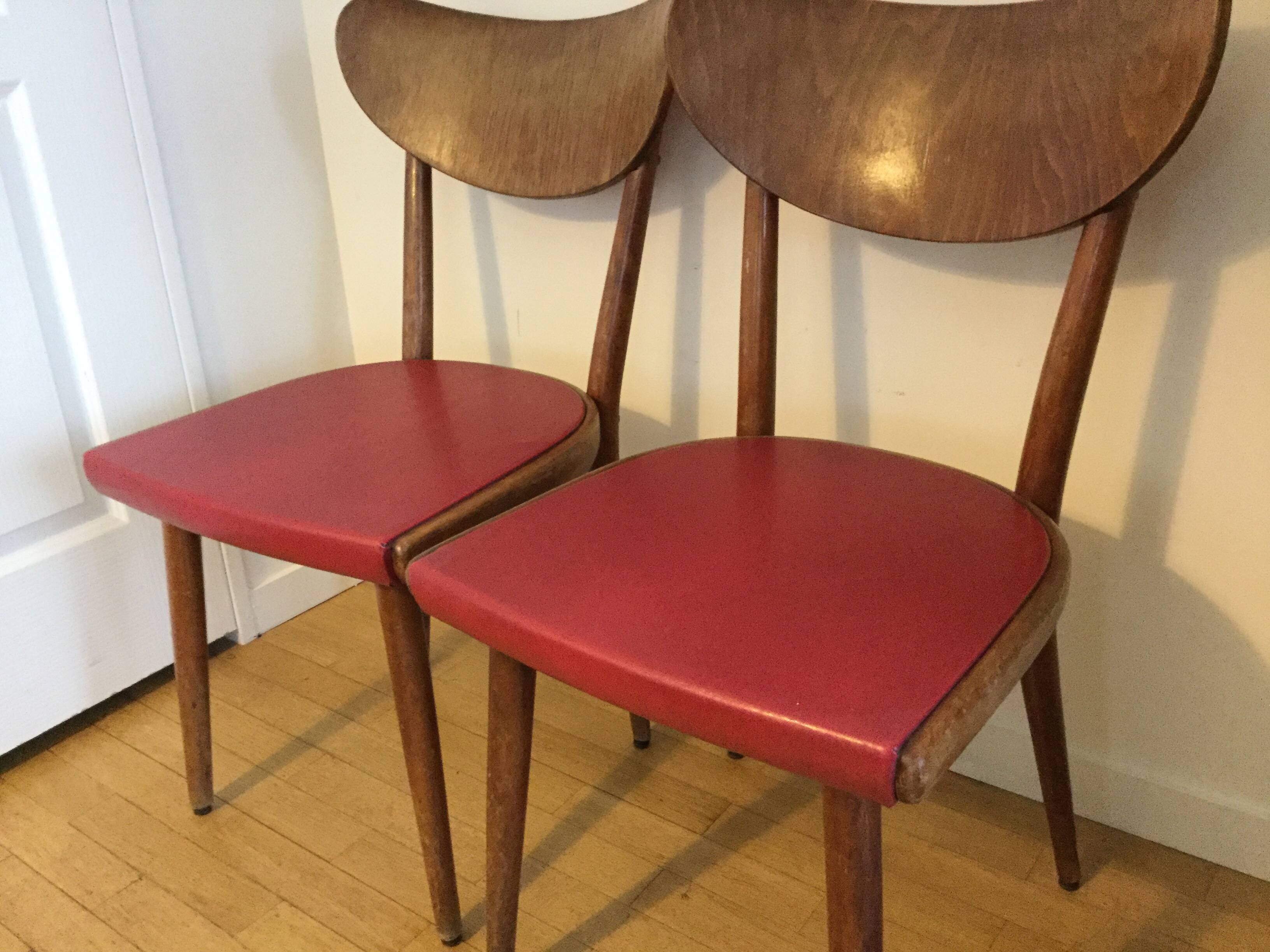 Vintage red wooden bistro chairs THONET 1950