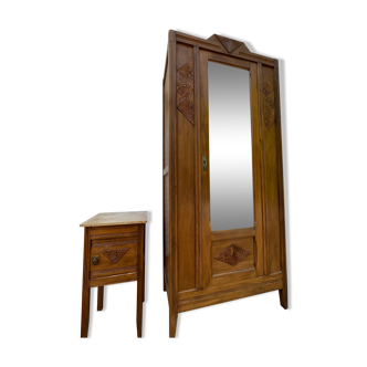 Art deco wardrobe and bedside table