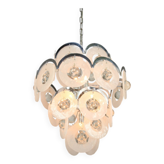 Lustre vintage en verre de murano par vistosi avec 27 disques / italie des années 60 / design italien de l'ère spatiale