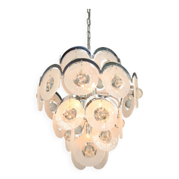 Lustre vintage en verre de murano par vistosi avec 27 disques / italie des années 60 / design italien de l'ère spatiale