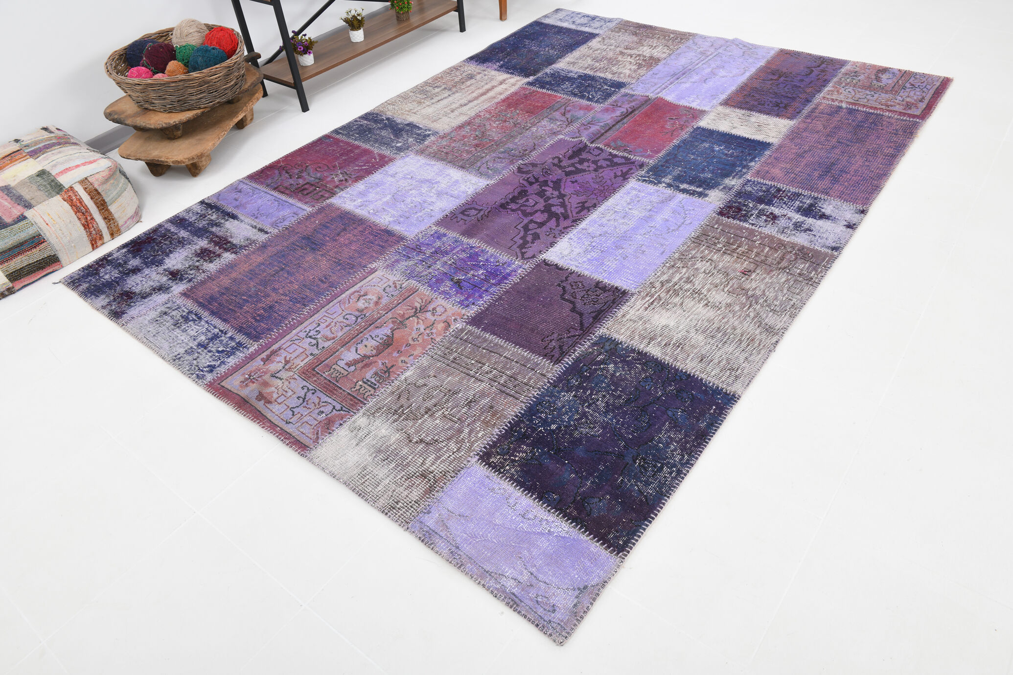 Purple tones vintage patchwork rug 304x215cm