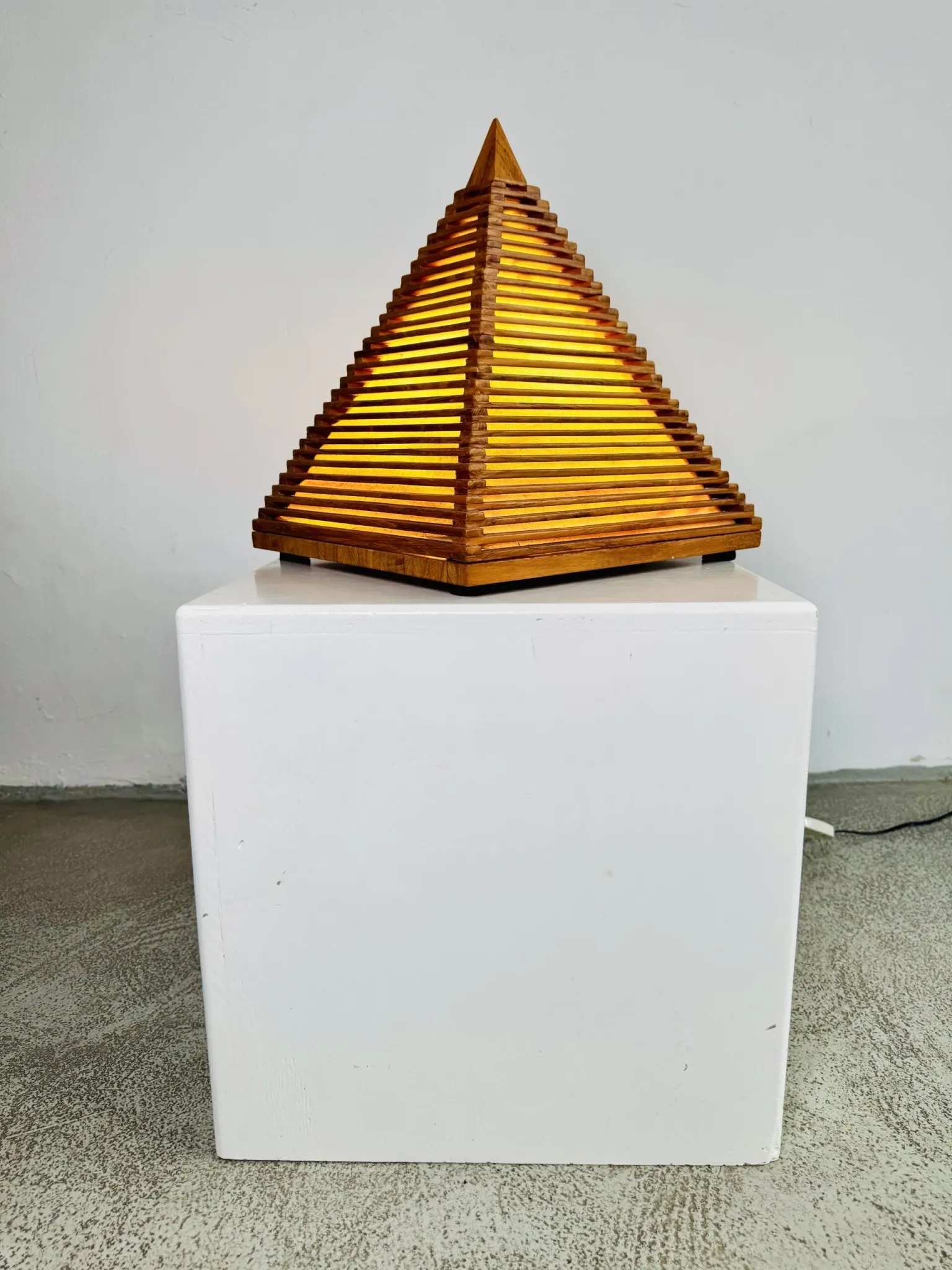 Teakwood Pyramid Table Lamp, Italy, 1970S