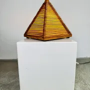 Teakwood Pyramid Table Lamp, Italy, 1970S
