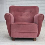 1960s, Danish relax armchair, furniture velour, oak wood.