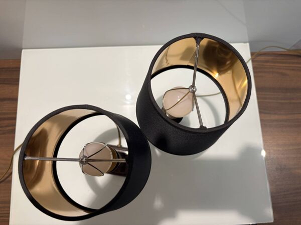Paire Lampes de Table Style Empire Bronze Patiné Noir Montures Dorées