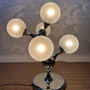 Unique table lamp with a chrome frame and opaque glass globes, 1970s, Space Age, Atomic Age, Sputnik