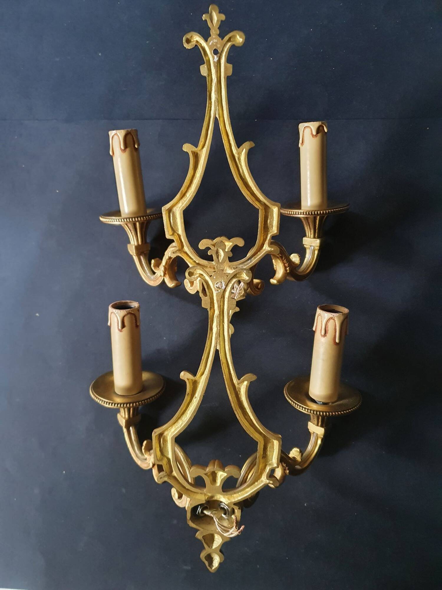 Pair of Louis XVI bronze wall sconces Lucien Gau Paris vintage