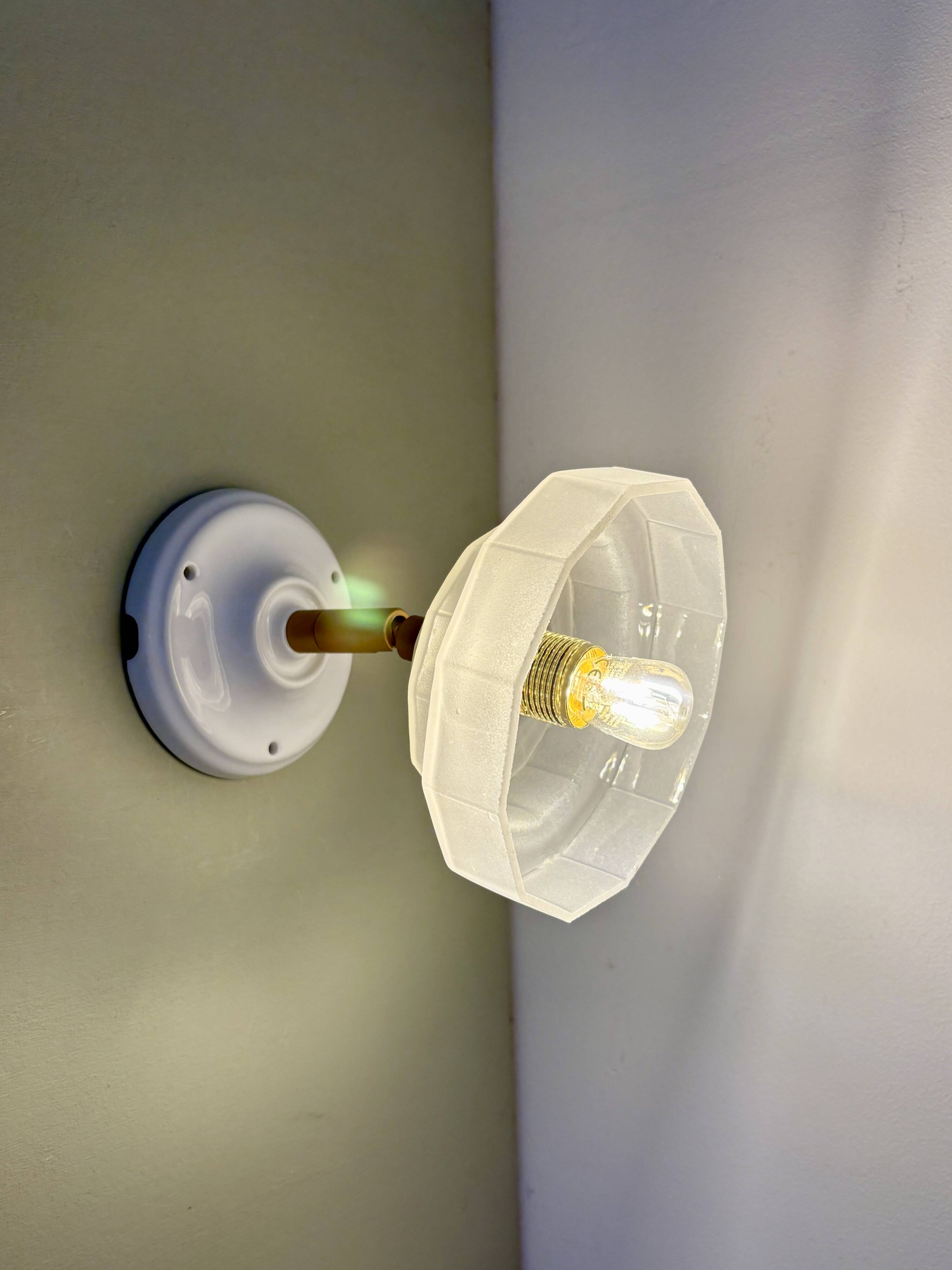 Vintage art deco frosted glass wall lamp with shade