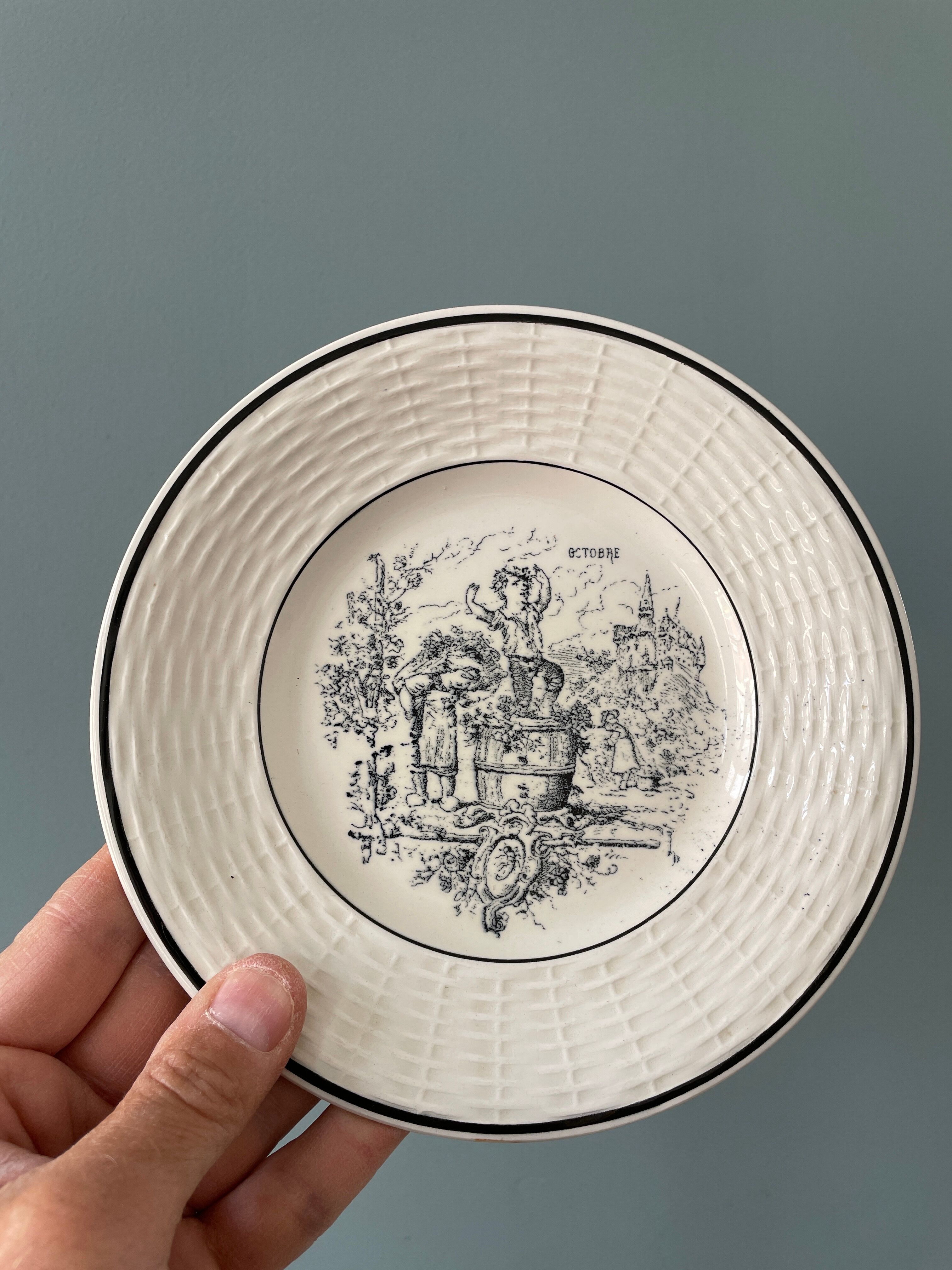 Lot de 12 petites assiettes Digoin Sarreguemines, « Les Mois »