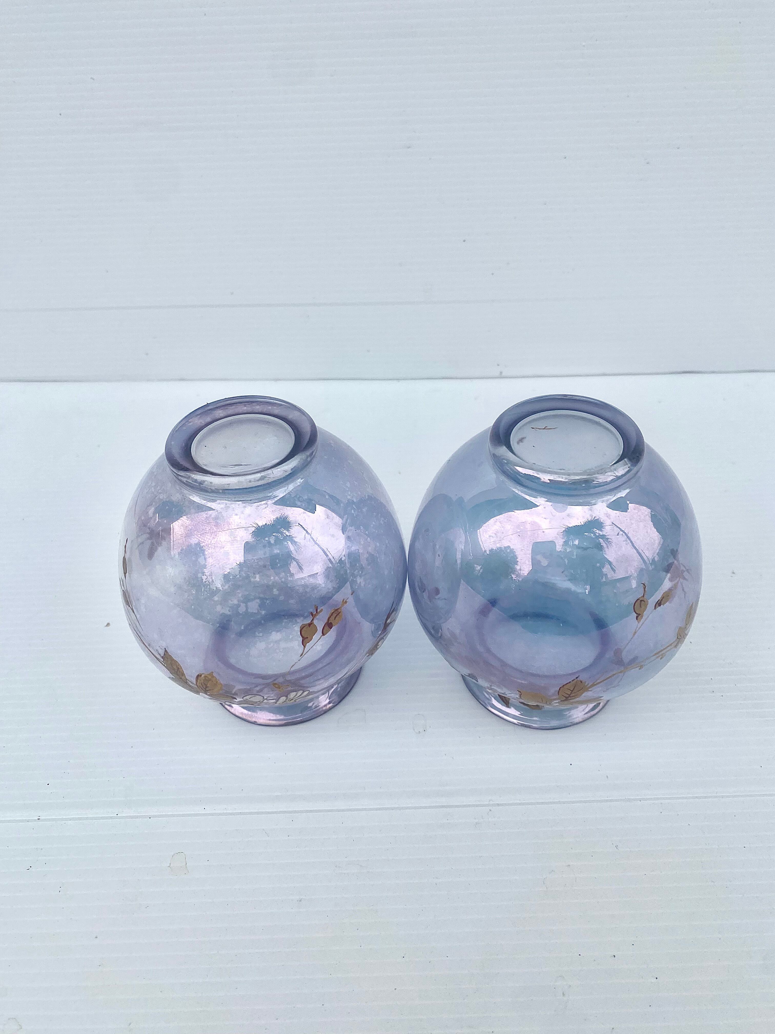 Paire de petits vases art nouveau decor floral émaillé
