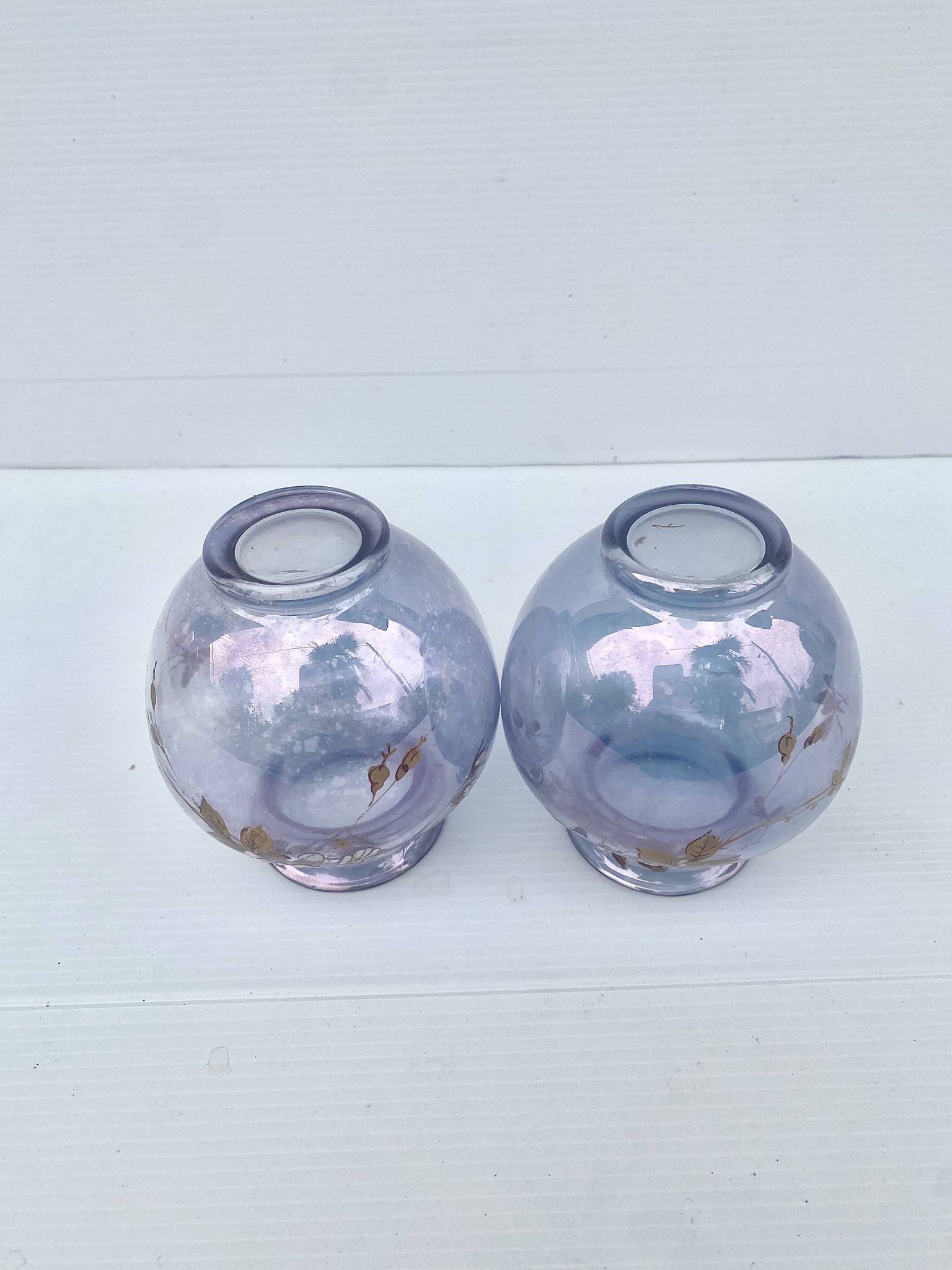 Paire de petits vases art nouveau decor floral émaillé