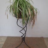 Support plantes en fer forgé noir, coupelle amovible