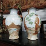 Paire de vases signé Losson en grès décor Japonisant