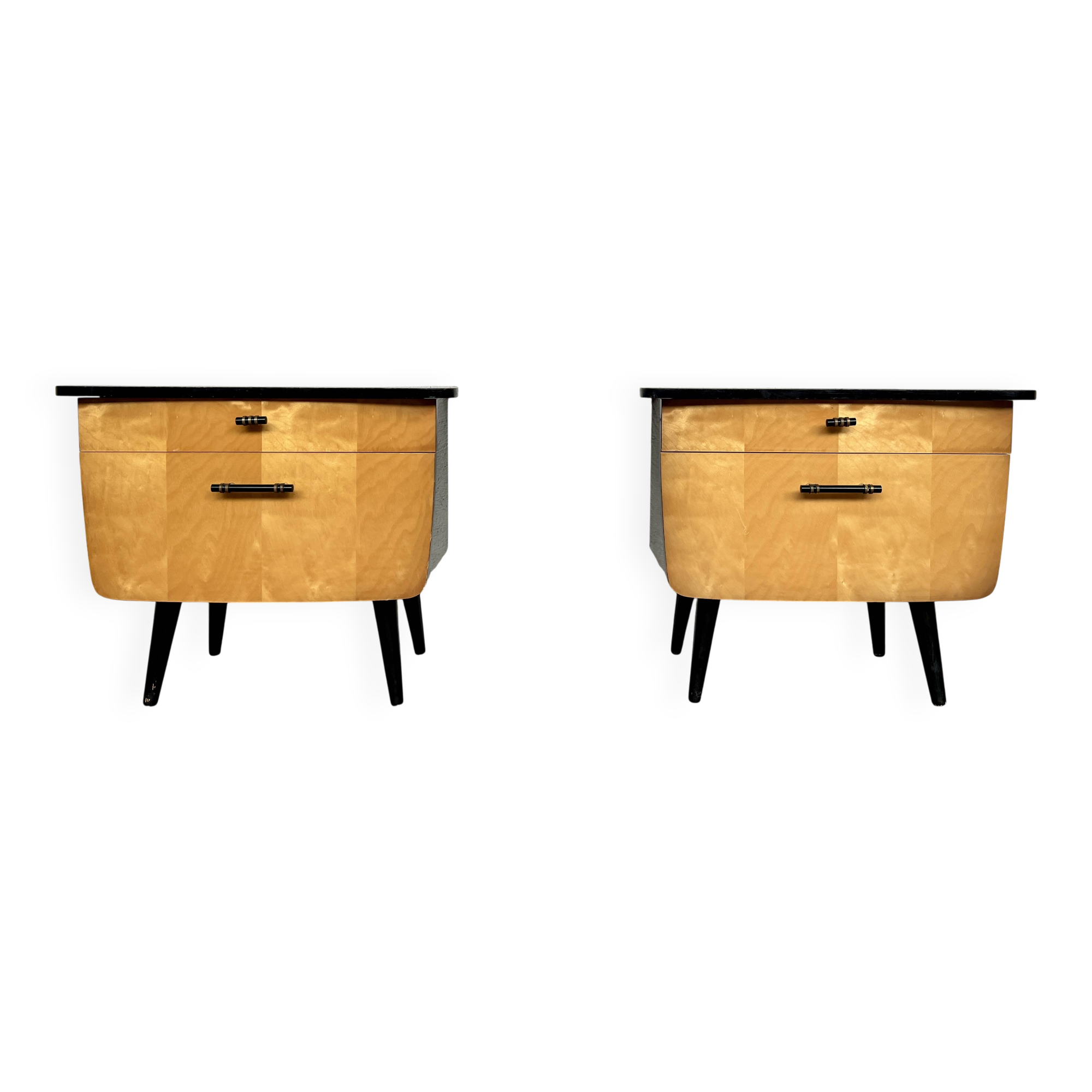 Paire de table de chevets vintage bicolores – pieds compas