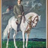 Ricardo ARENYS GALDON - Camilo José Cela - Portrait en pied sur un cheval.