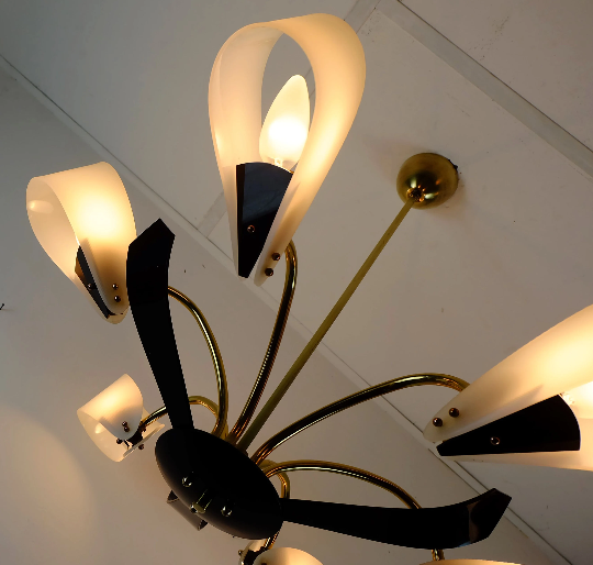 6-light chandelier with acrylic shades 1950