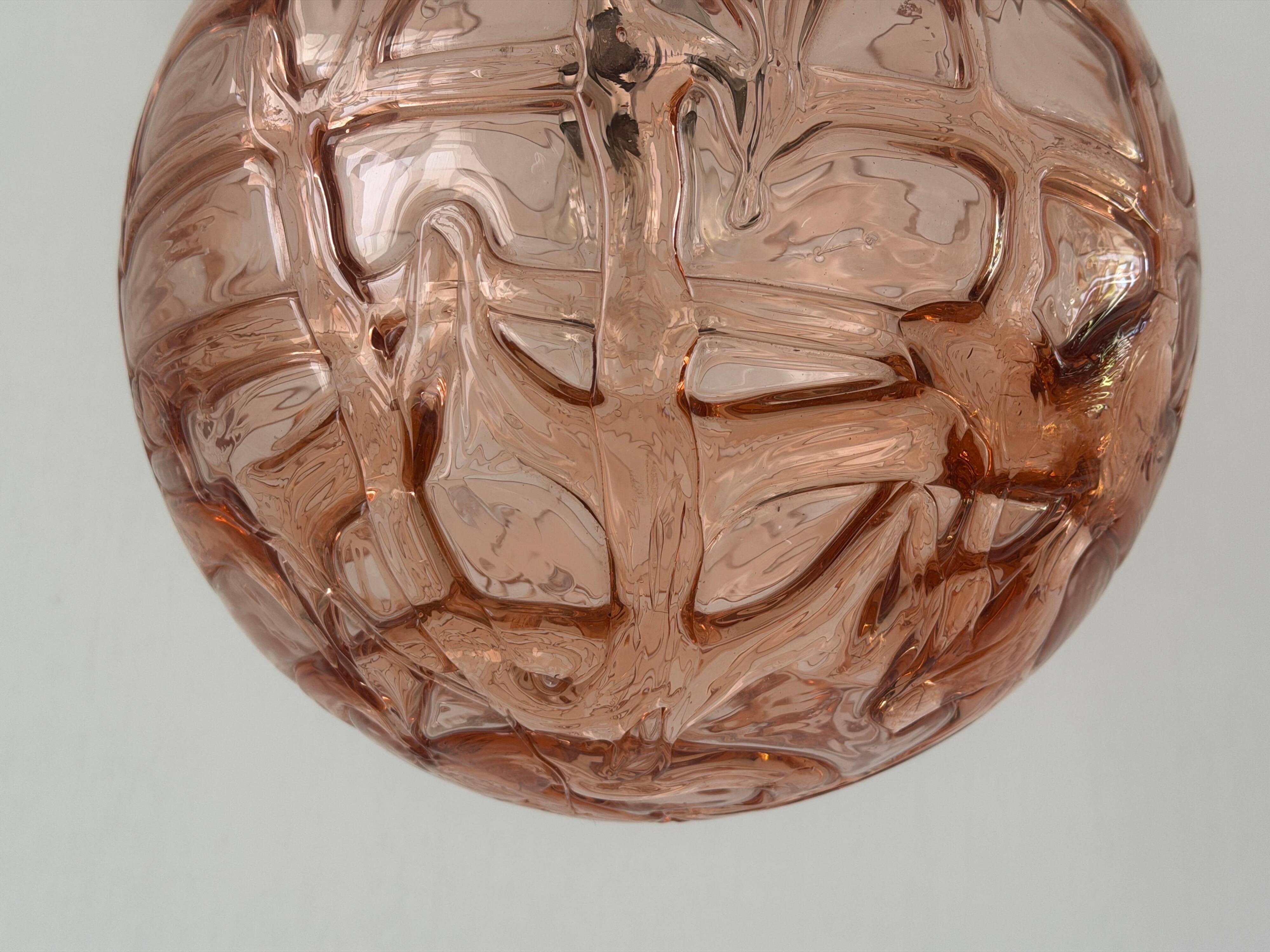 Pink pendant lamp made of hand-blown glass by Doria Leuchten, 1960s Germany.