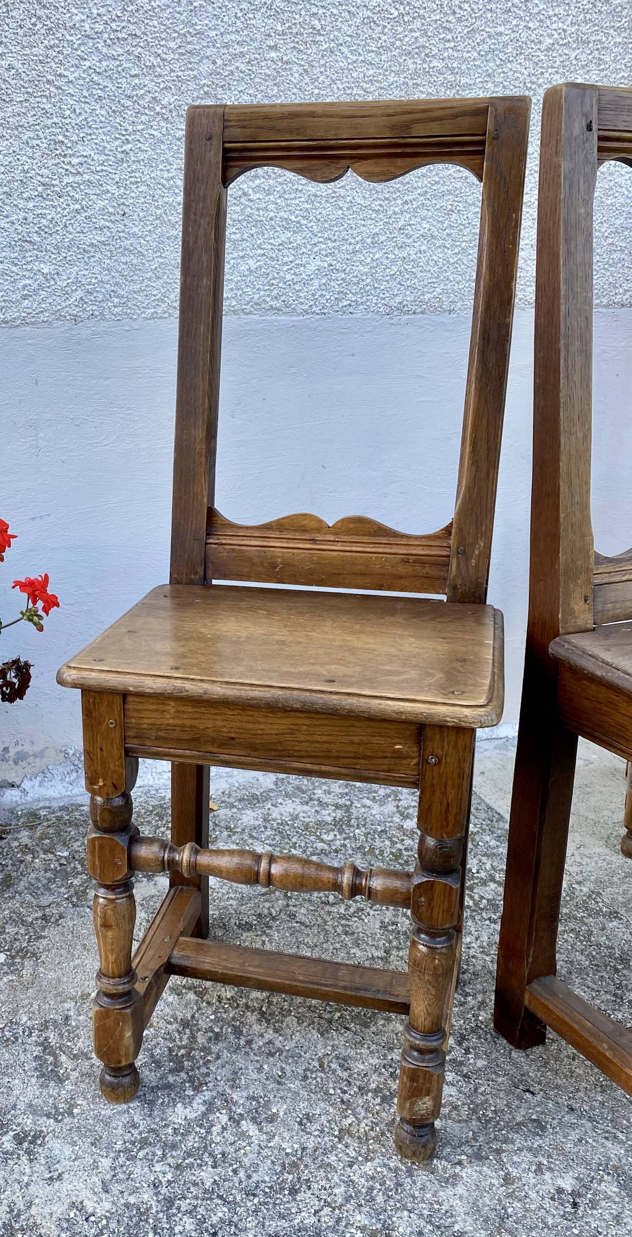 Set of 4 19th century Lorraine chairs in rustic wood