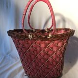 Old Deco Basket in Braided Wicker - Red Scoubidou - Anse Vintage