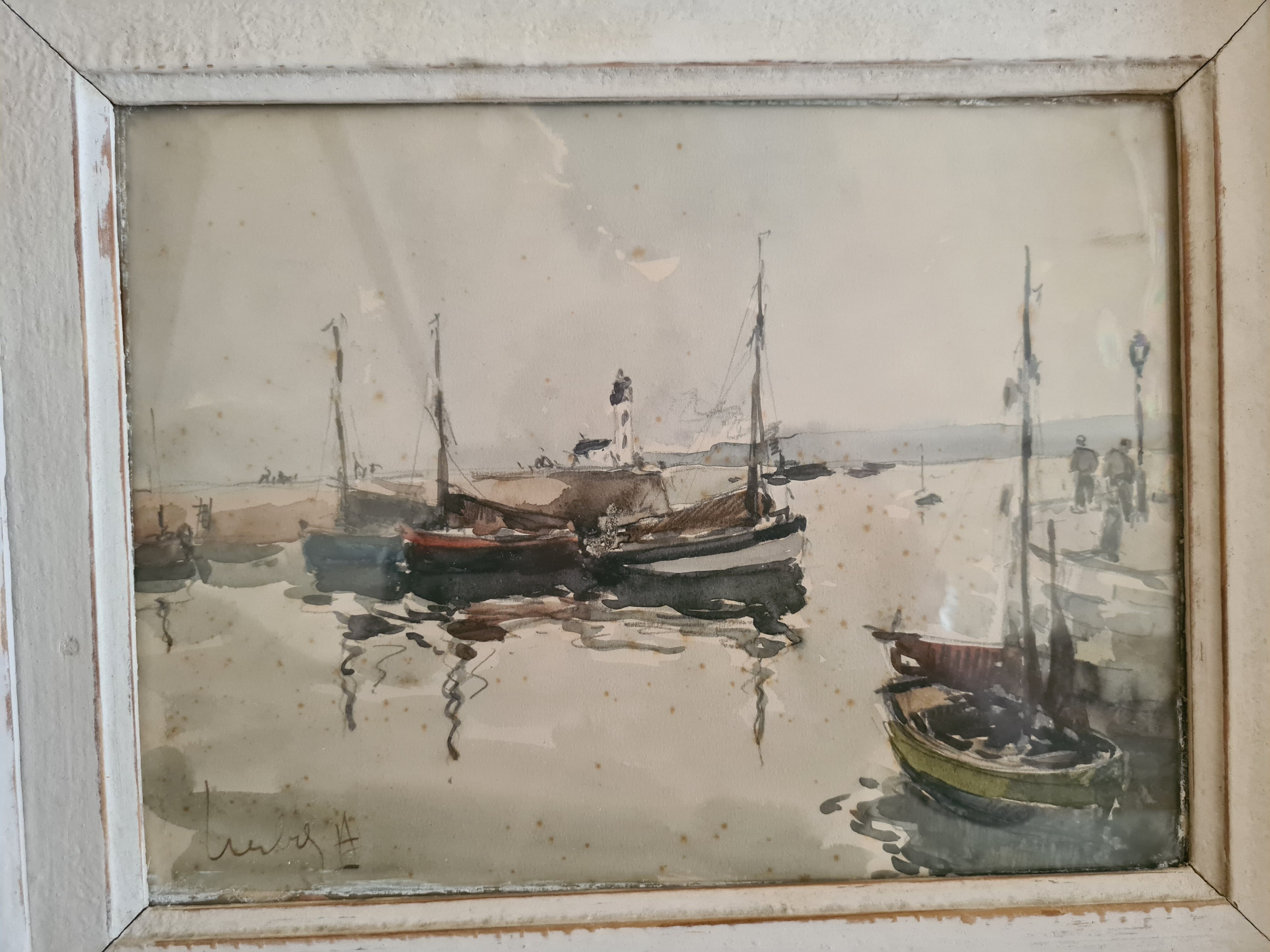 Fernand HERBO (1905-1995) Watercolor signed lower left "Boats in Honfleur" 23 x31 cm