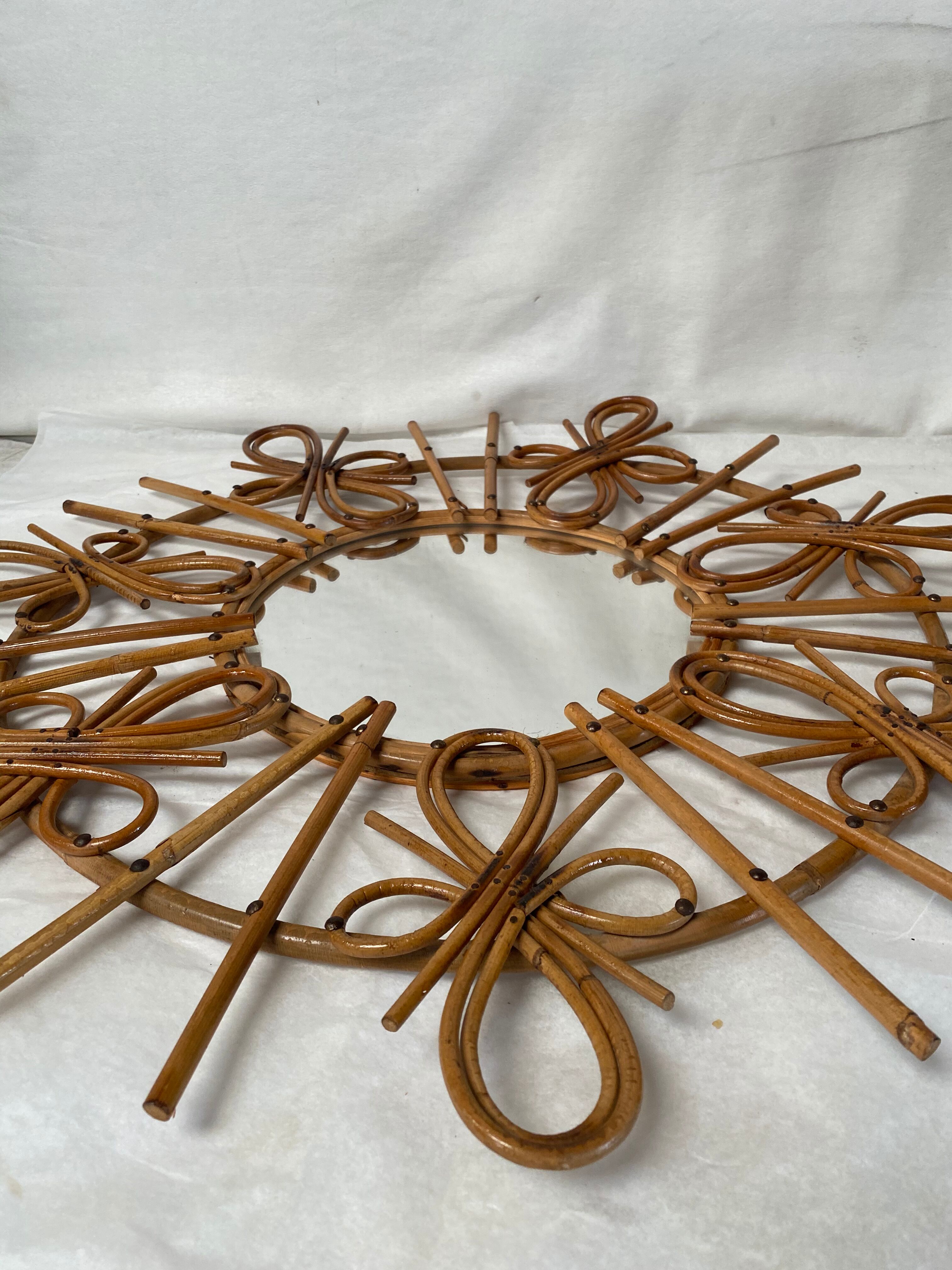 Vintage rattan sun mirror  58cm