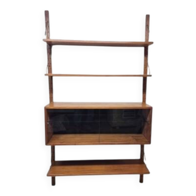 Système d'étagères en teck avec caisson vitré, marqué made in Denmark, 1960