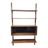 Teak shelving system with glass cabinet, marked made in Denmark, 1960.