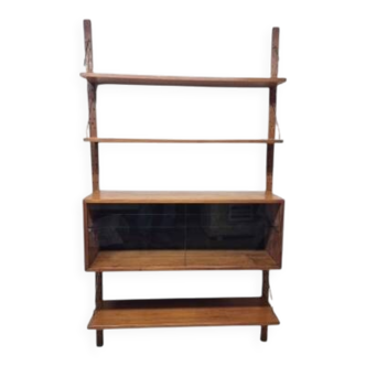 Teak shelving system with glass cabinet, marked made in Denmark, 1960.