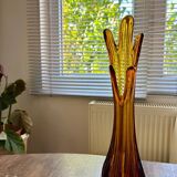 Vase soliflore en verre soufflé ambré vintage