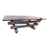 Chromed metal and smoked glass coffee table, dlg Willy Rizzo, mid-20th century