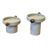 Duo of ceramic and wood candleholders in scandinavian design.