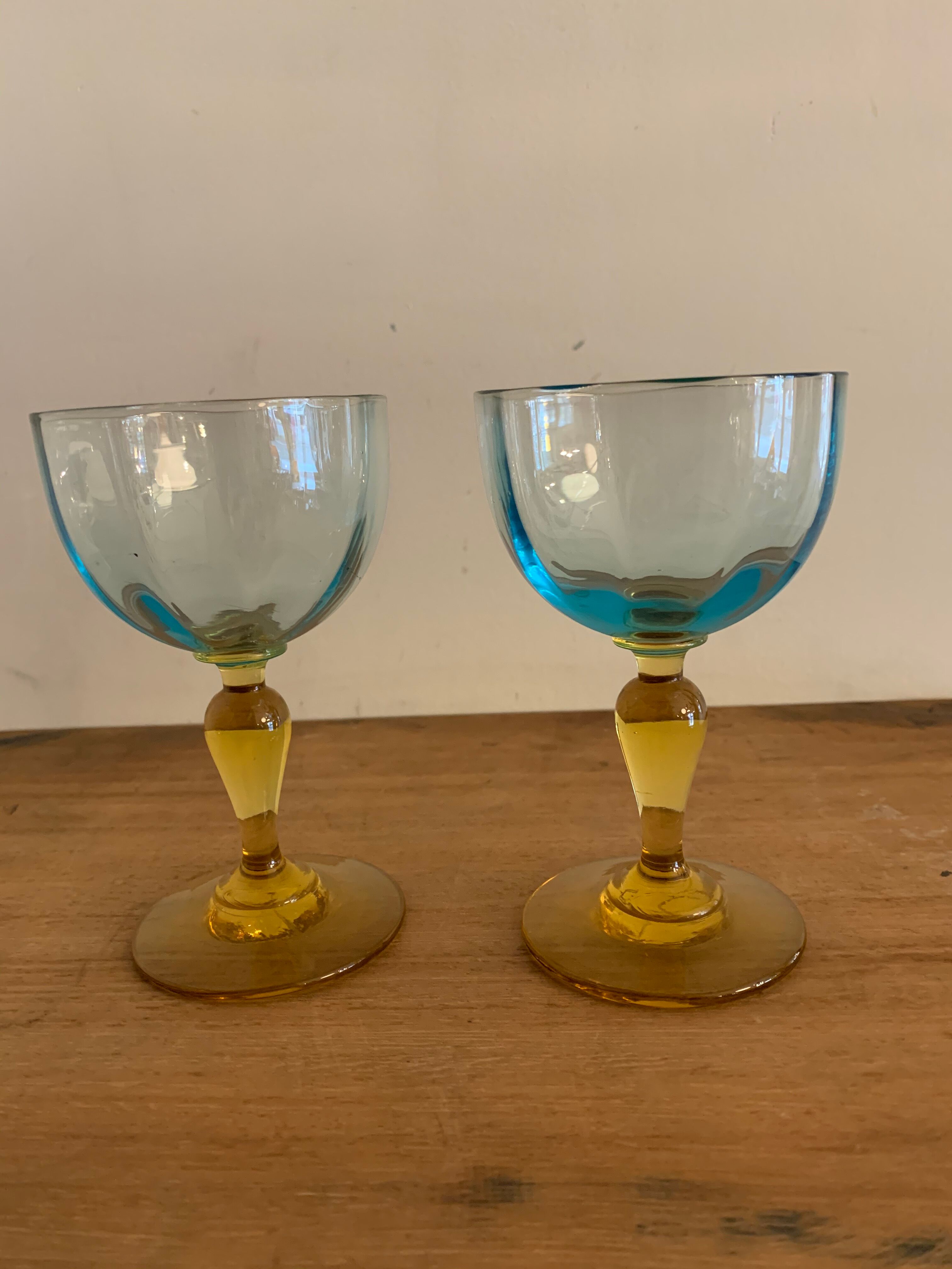 Lot of 6 blown crystalline glasses, walking and colorful Georges Sand