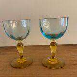Lot of 6 blown crystalline glasses, walking and colorful Georges Sand